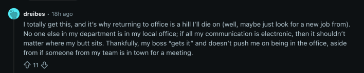 Redditor agreeing with the employee's remarks the alleged "hill an exec would die on."
