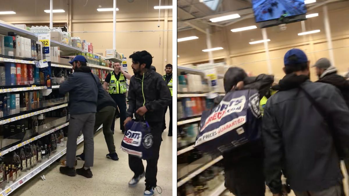 TikTok of men stuffing alcohol bottles into bags and walking away resurfaces.