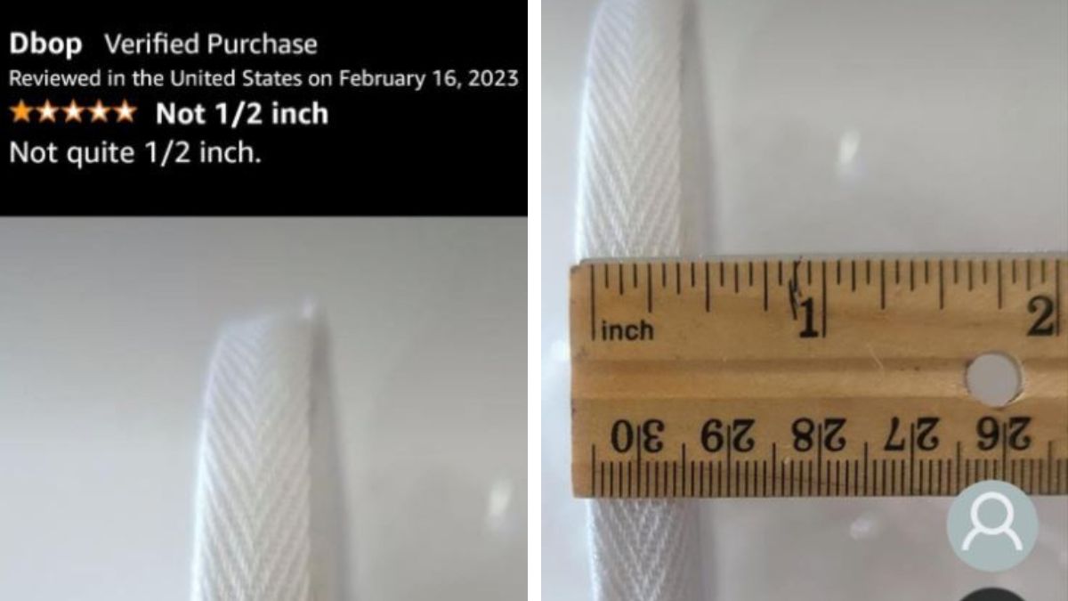 White trim beside a wooden ruler aligned at the 1-inch mark