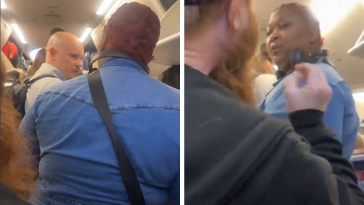Unruly Woman pushes through passengers on plane