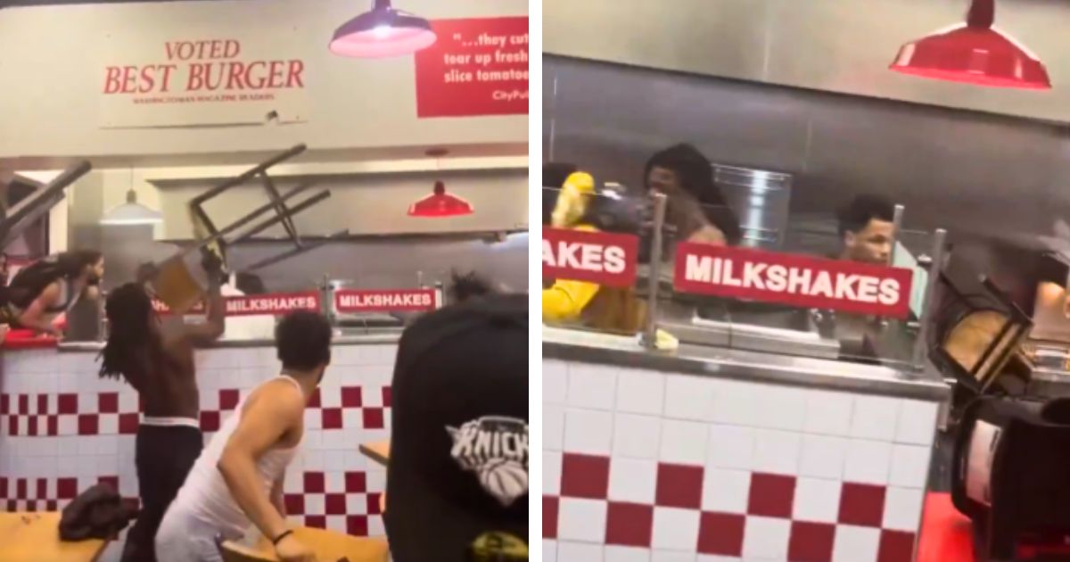 A Five Guys worker in New York was attacked and the restaurant trashed by a group after a Knicks NBA Finals game