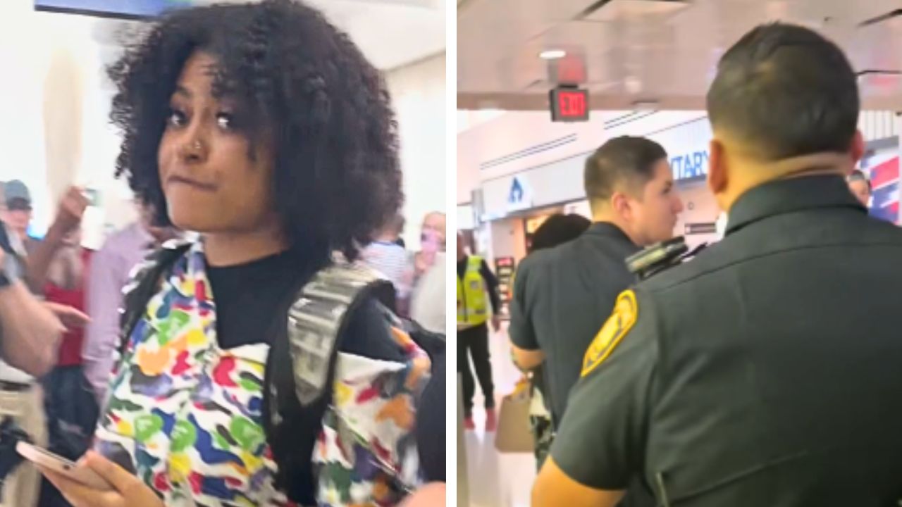 A woman was escorted off a flight after an apparent dispute over carry-on luggage