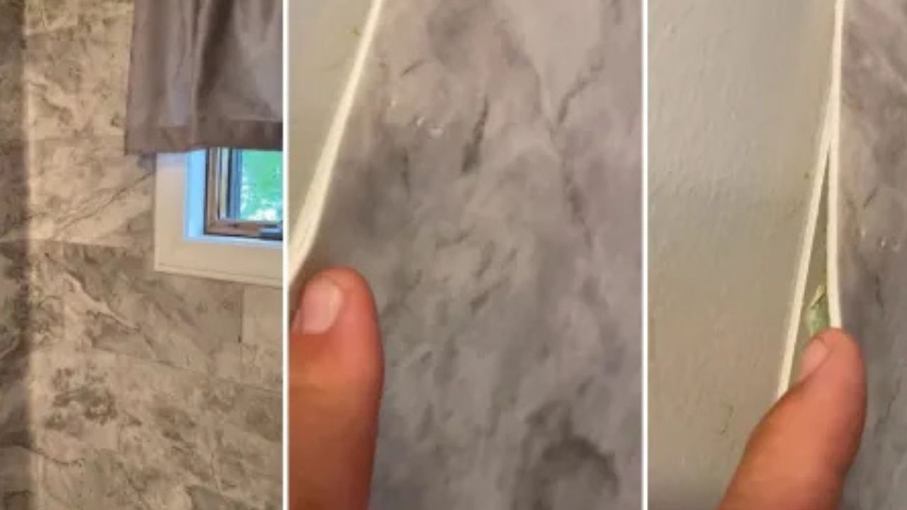 Man Discovers “Marble” Shower Wall Is Vinyl Flooring