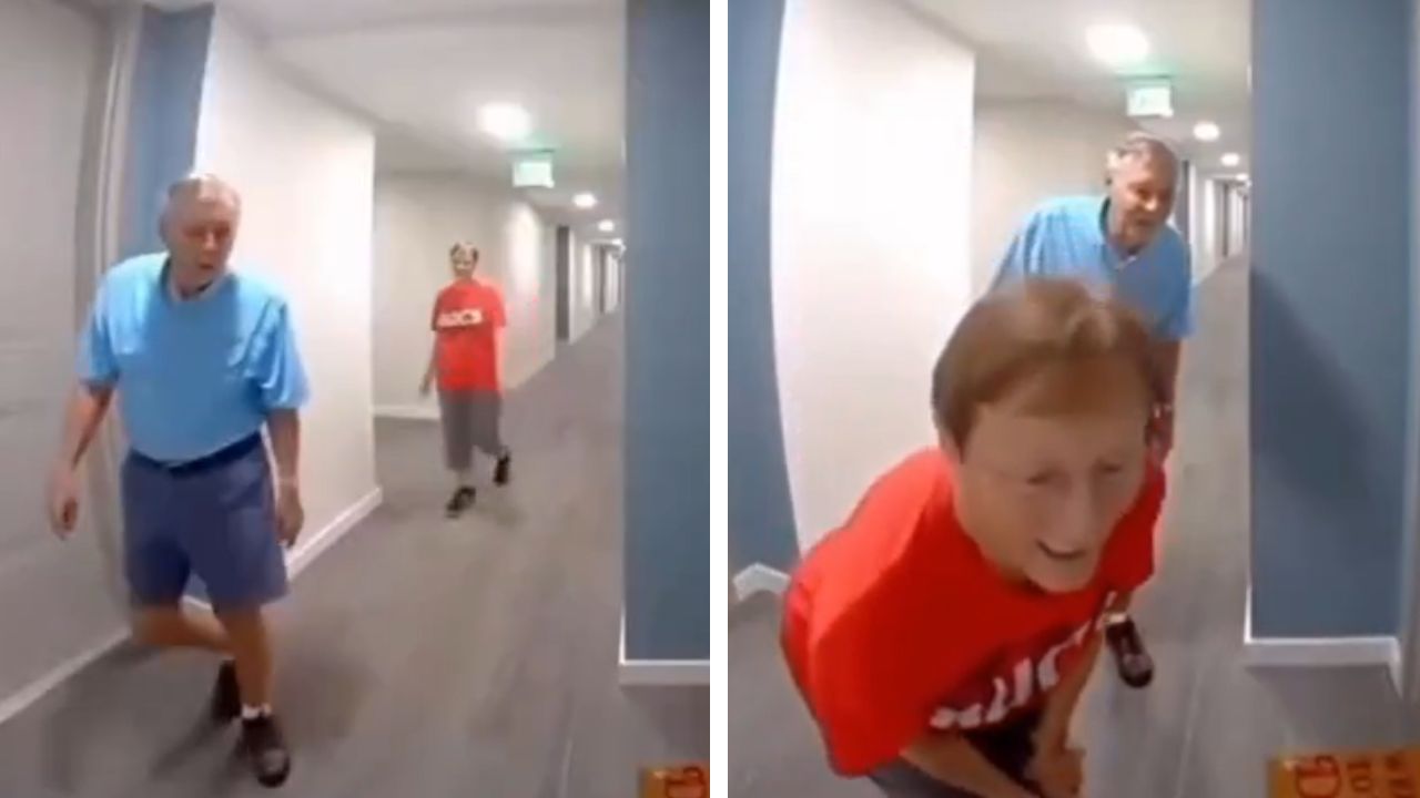 Resident Leaves Snacks and Drinks for Elderly Couple During Daily Walks