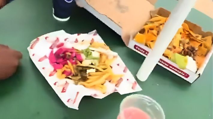 The food on their table that they got back to after the altercation.