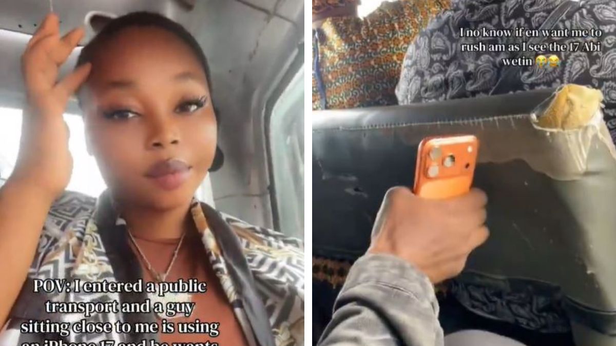 Woman thinks man is showing off his iPhone 17 Pro Max