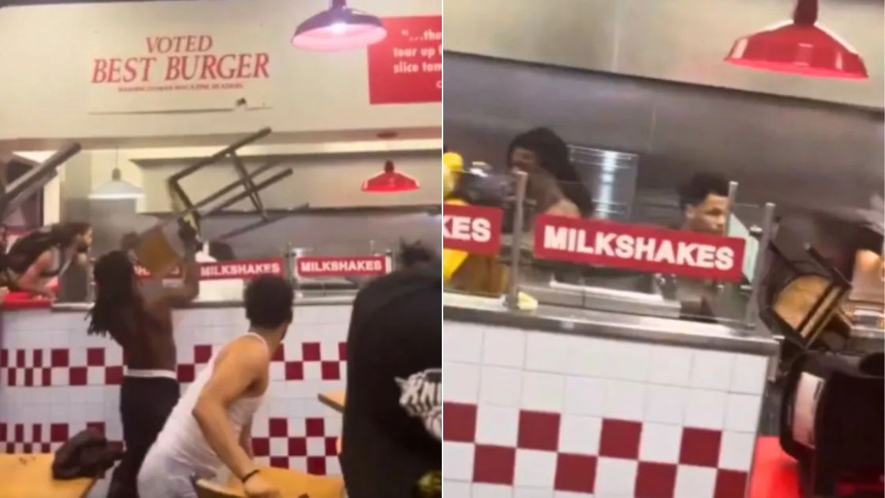 A Five Guys worker in New York was attacked and the restaurant trashed by a group after a Knicks NBA Finals game