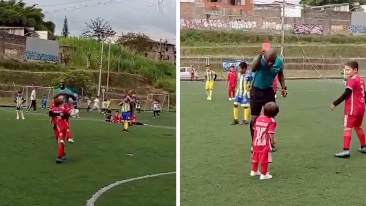 Adorable brother storms sibling's soccer game