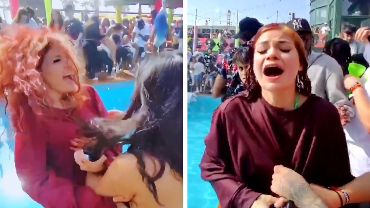 Users on X reacted to video of woman pushed into pool with her phone by her friend.
