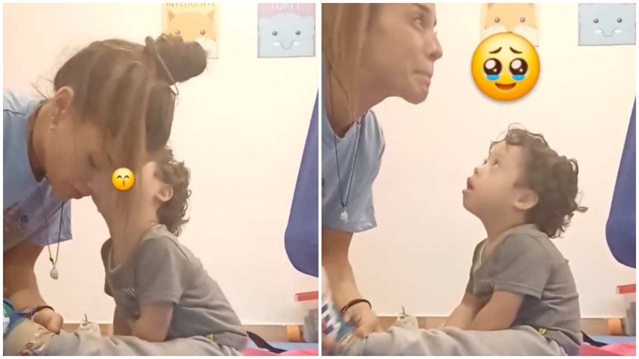 Boy With Down Syndrome Melts Hearts With Sweet Kiss for Therapist