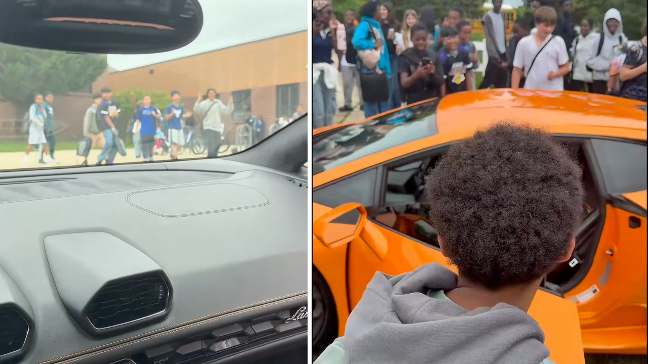 Kid Gets Picked up From School in Lamborghini by Cousin, Impressing His Friends and the Rest of the School