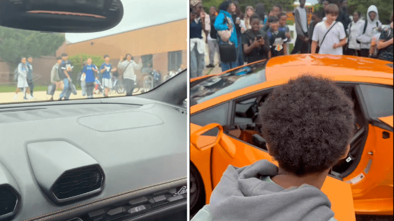 Kid Gets Picked up From School in Lamborghini by Cousin, Impressing His Friends and the Rest of the School
