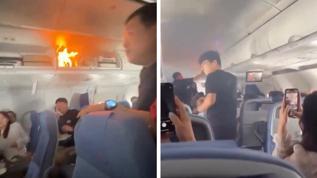 Lithium battery catches fire in flight