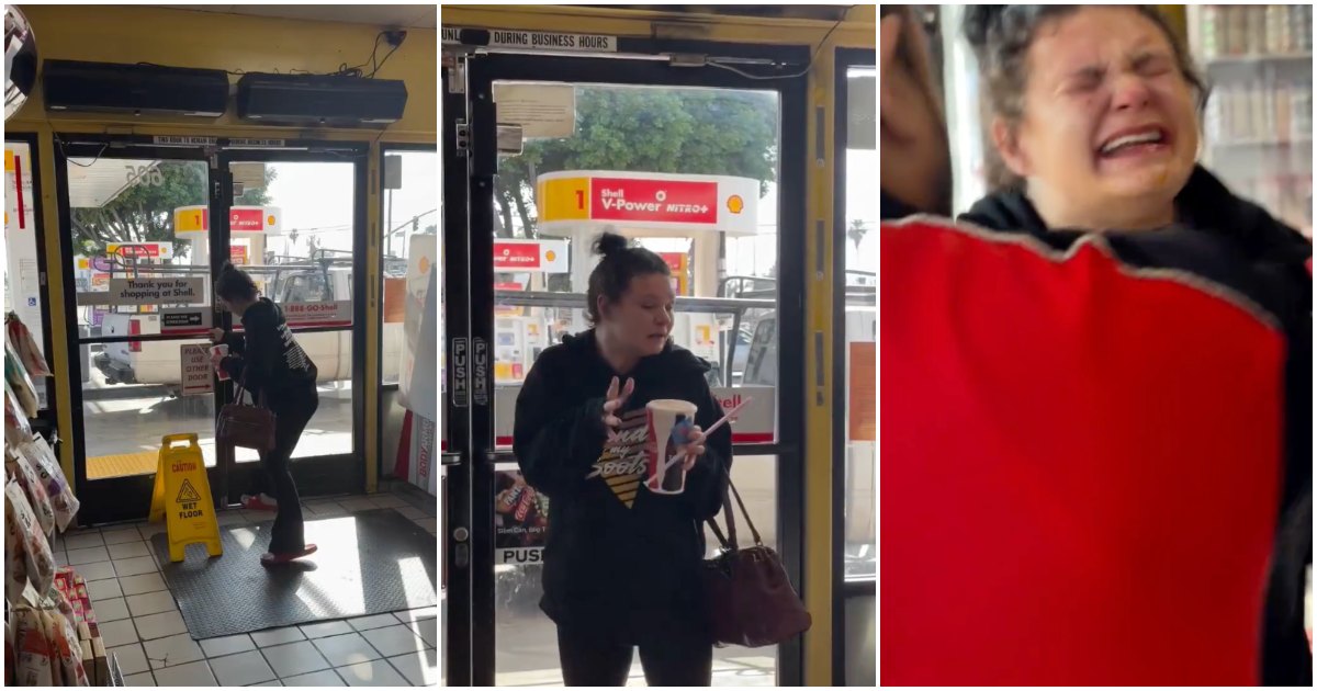 Woman pepper sprayed in 7-Eleven after allegedly trying to steal a drink.