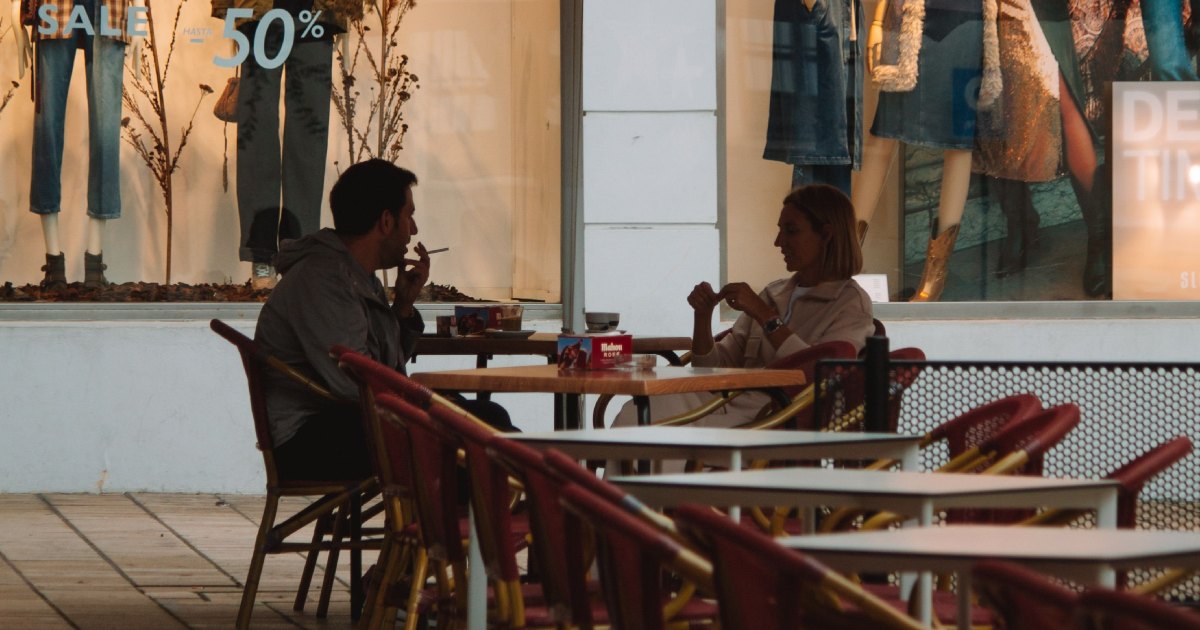 Couple eating lunch at the mall.