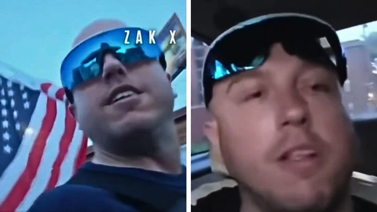 A man carries an American flag during a tense confrontation in a viral Minnesota video.