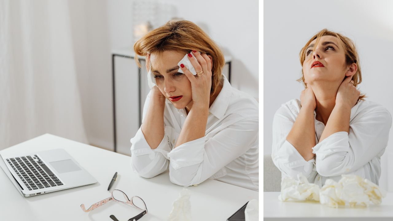 A person sits at a desk while everyday health habits come under scrutiny.