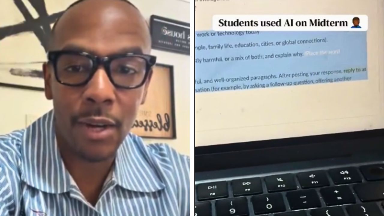 A professor's viral TikTok demonstrating a hidden AI prompt in a midterm assignment.