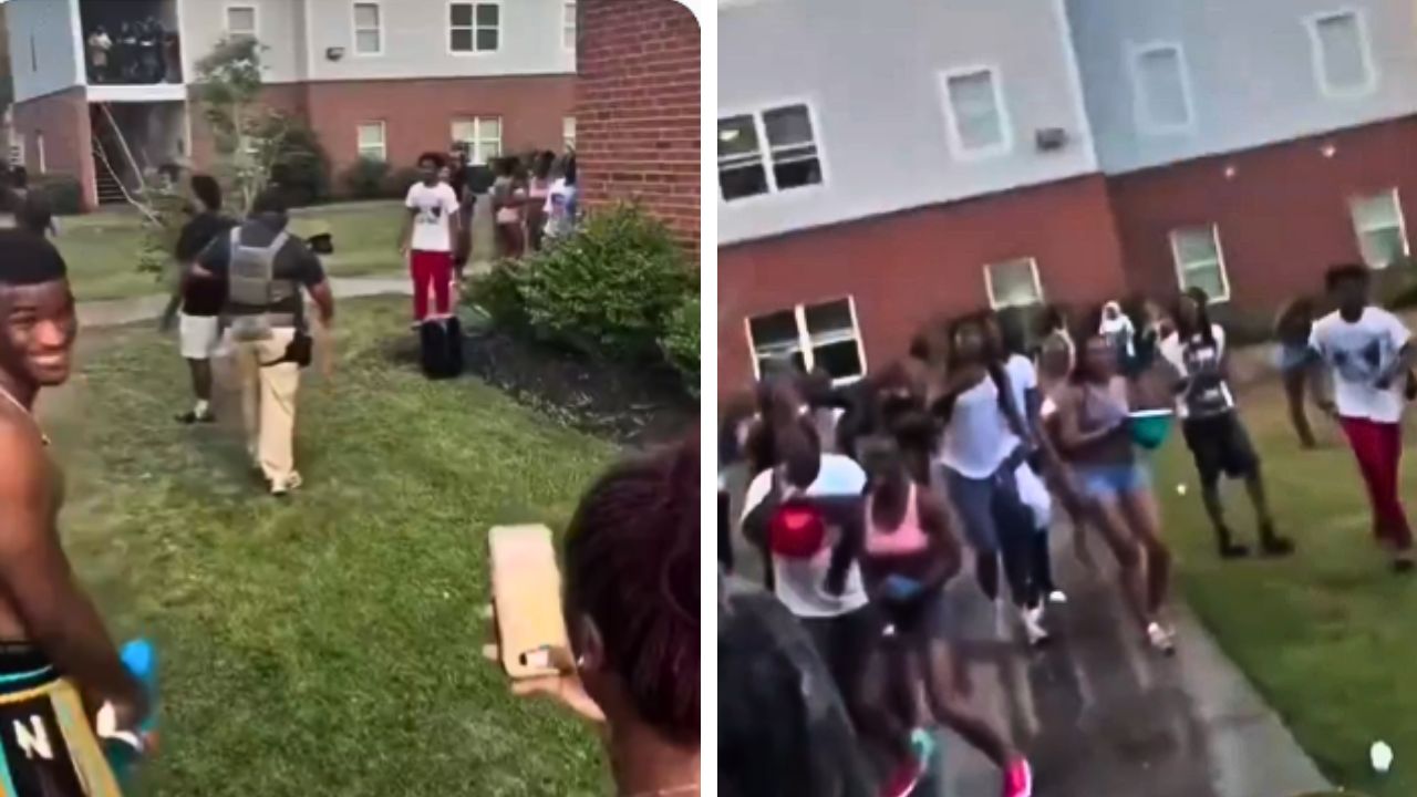Children participate in a water fight in a viral video that has been circulated online with an unverified claim about ICE agents.