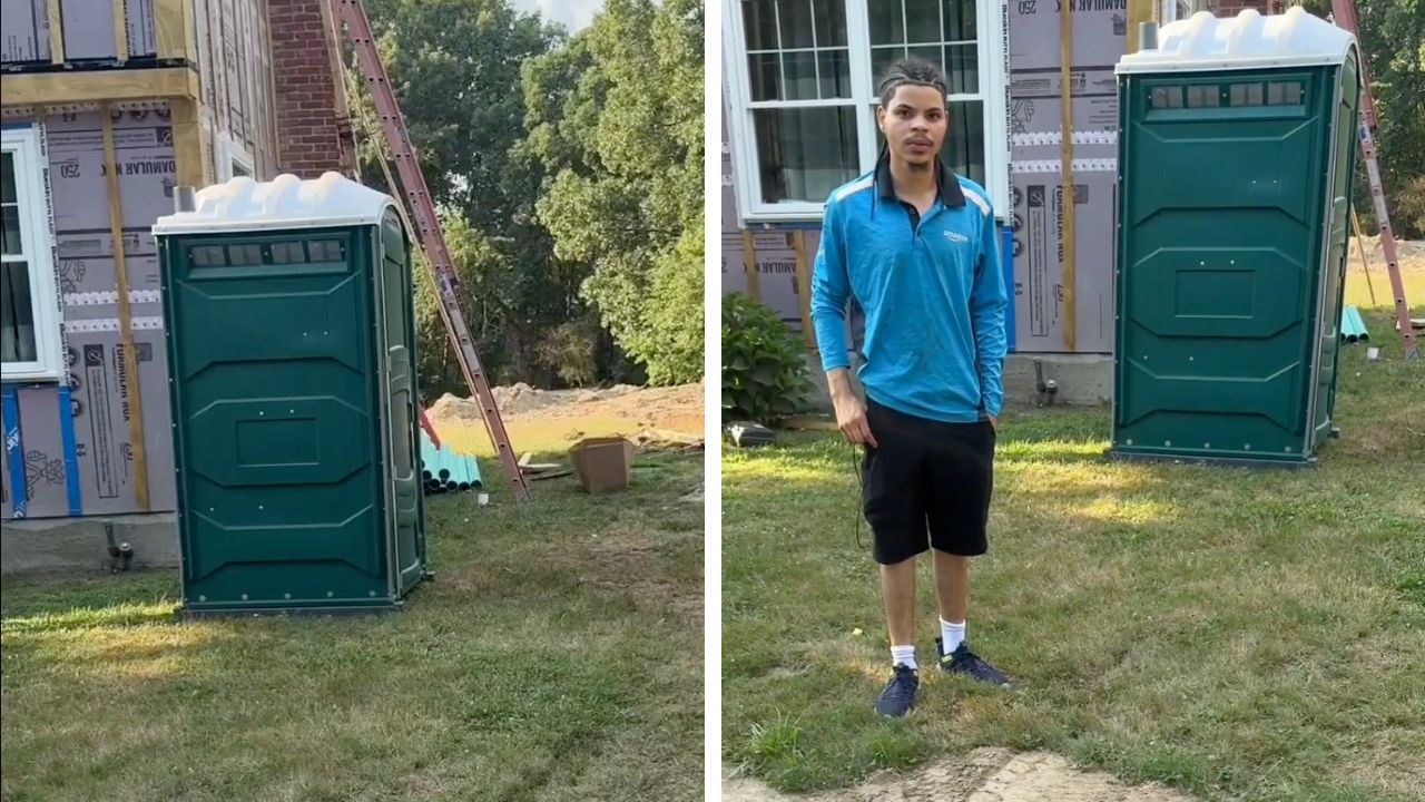Homeowner confronted a man using their personal porta-potty at an under-construction home.