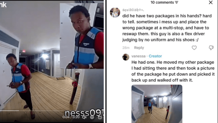 Amazon Worker Caught on Camera Stealing a Woman's Package After Delivering It