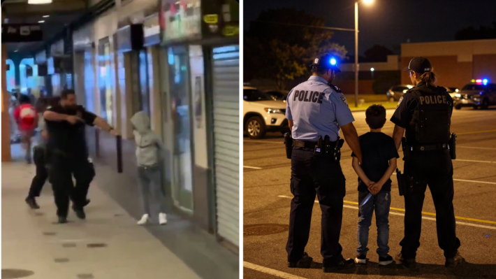 Policial apontou sua arma para um menor empunhando uma faca durante uma briga
