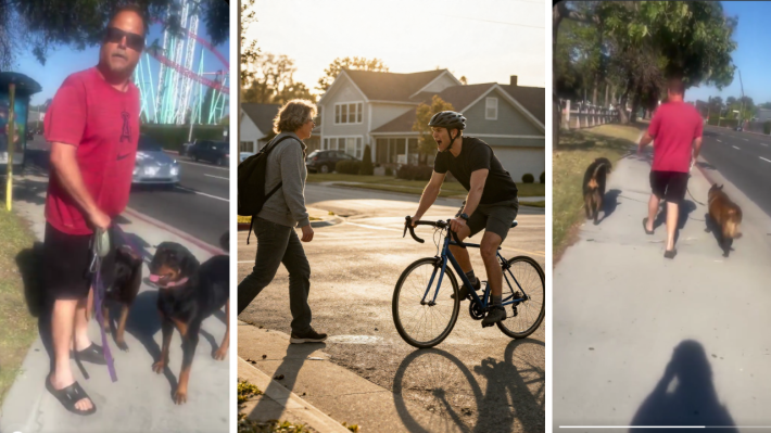 An Argument Ensued When a Man Walking on a Sidewalk Refused to Let a Woman Pass on a Bicycle