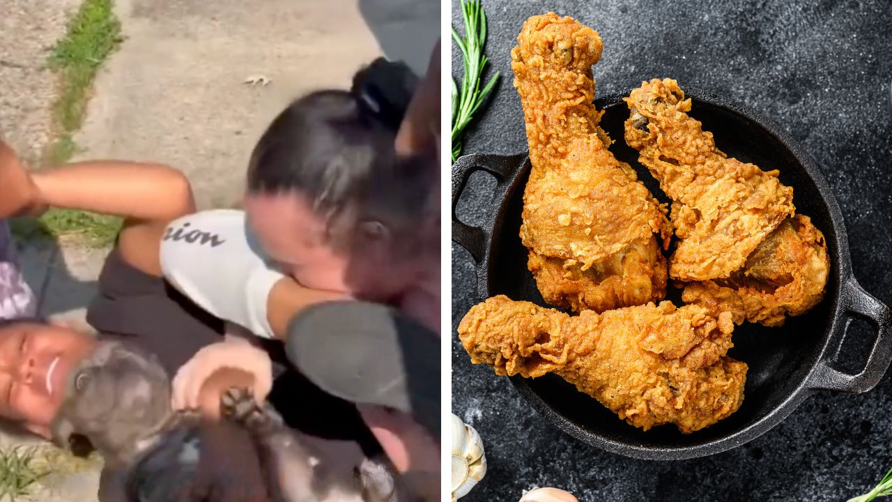 Woman bit another's leg like it was fried chicken sparking empathy for the dog in the video on the internet.