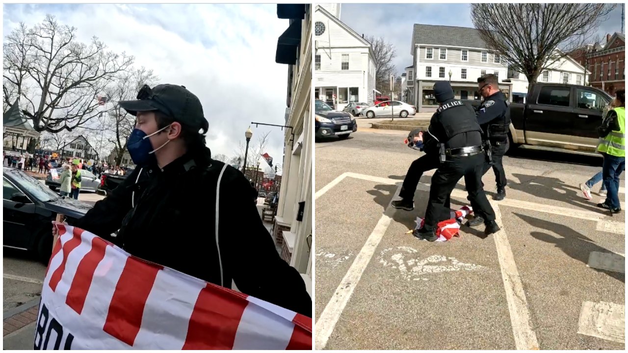 'Abolish ICE' Protester Blocks Counterprotester's Sign, Gets Arrested