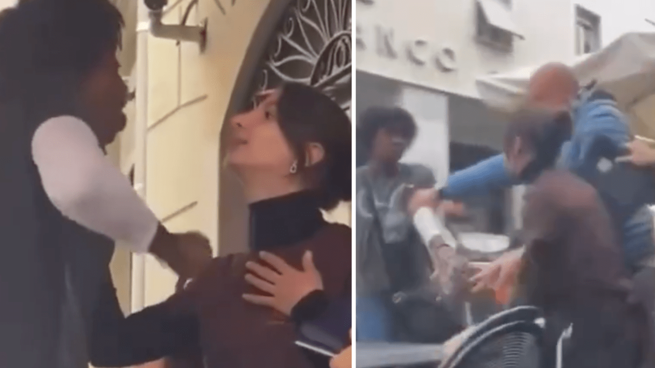 Intense Fight Breaks Out in Outdoor Restaurant Between Diner and Waitress