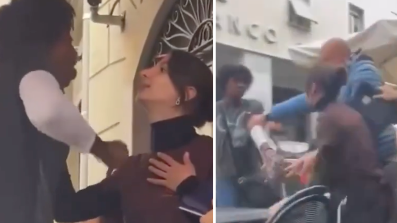 Intense Fight Breaks Out in Outdoor Restaurant Between Diner and Waitress