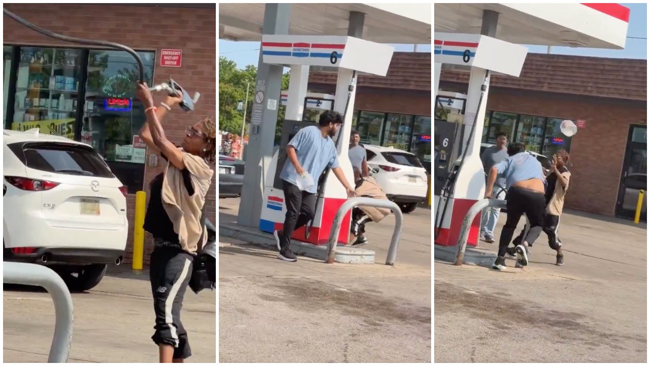 Gas Station Worker Throws Tupperware During Fight