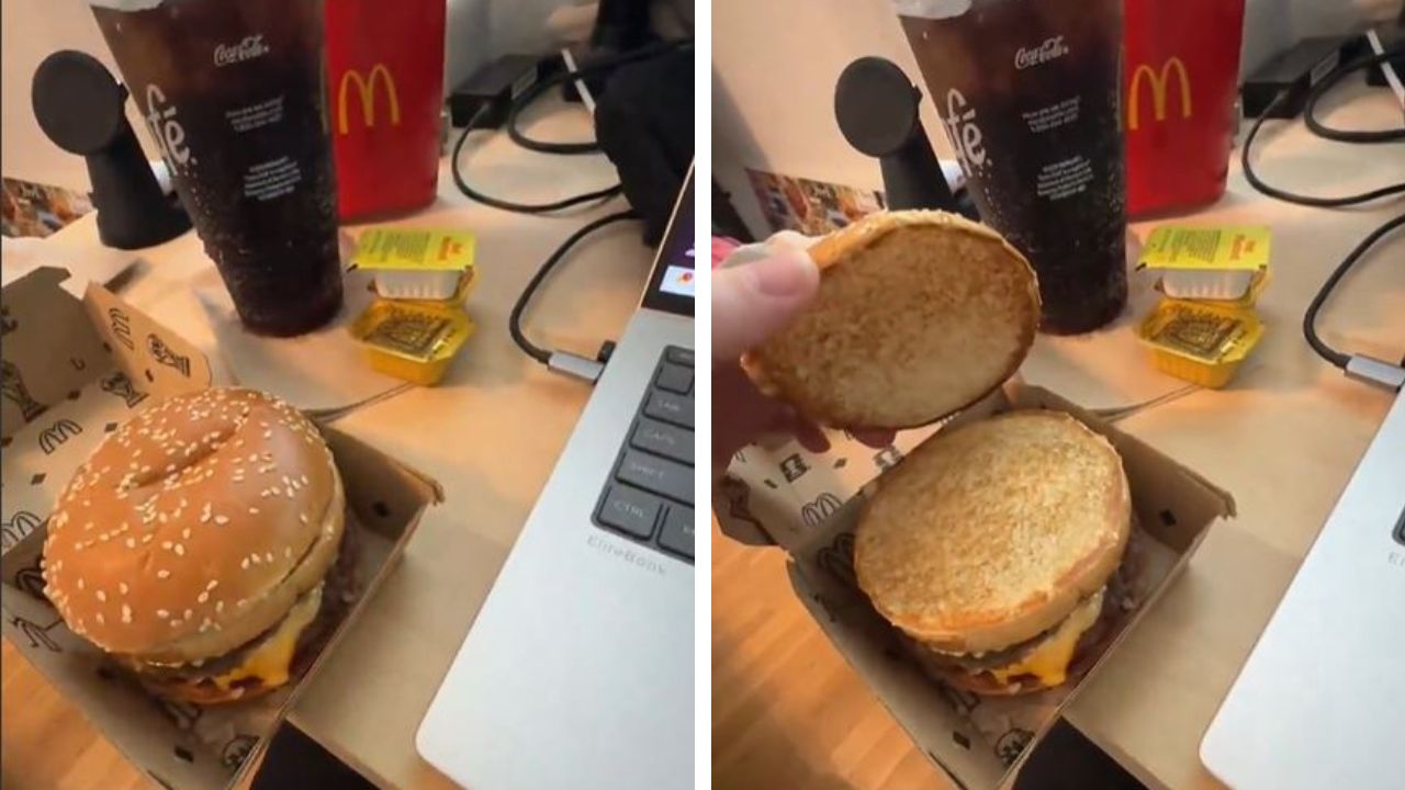 Man shows empty Big Mac from McDonald’s.
