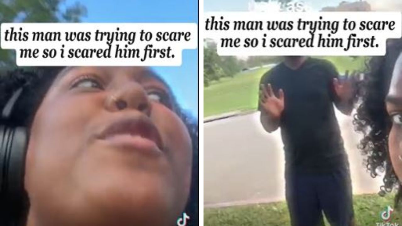 Woman confronts man stalking her.