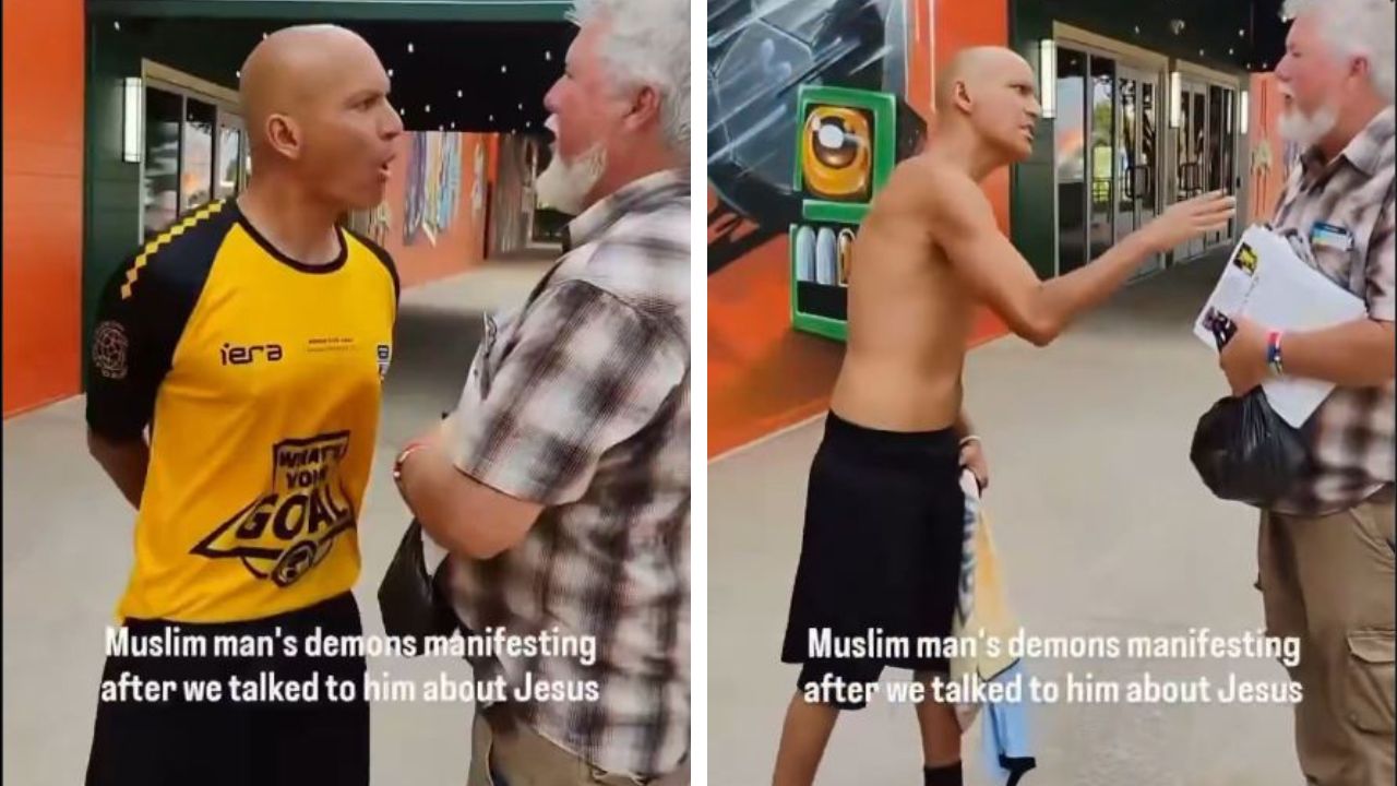 Muslim man chants “Allahu Akbar” while confronting Christian couple.