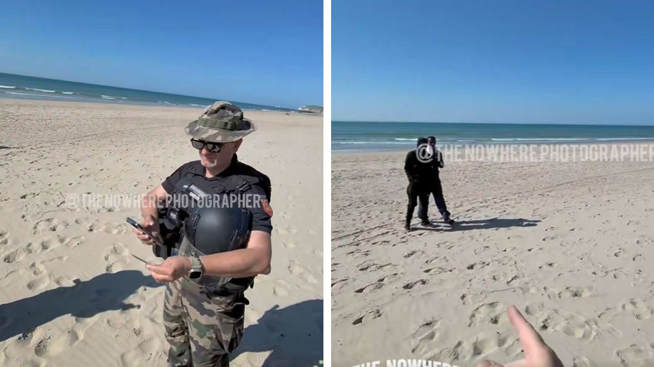 French gendarmes checked a photographer’s ID.