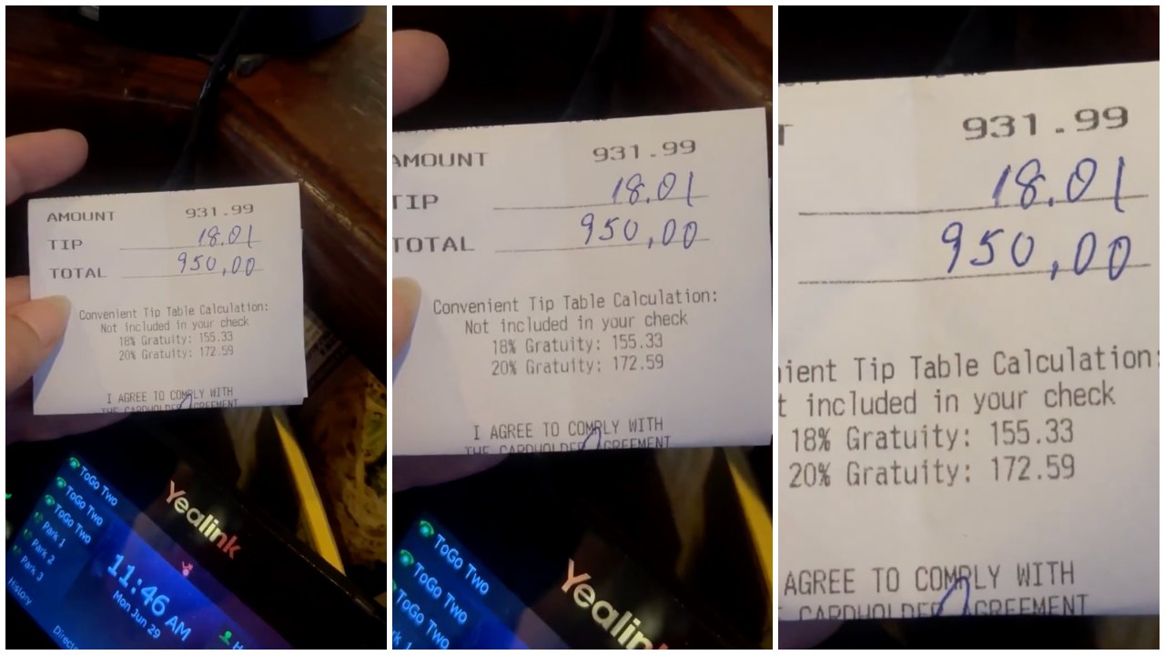 Server Claims They Received $18 Tip on Nearly $1,000 Bill for Party of 85