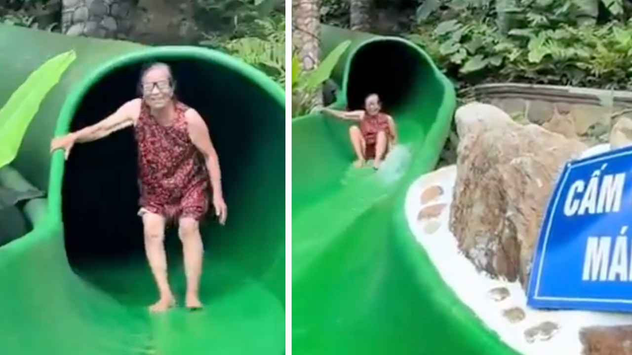 Grandmother Goes Down Water Slide for the First Time and Her Reaction Is Hilarious