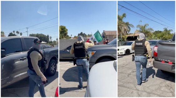 Video Shows ICE Agent Repeatedly Saying “Back Up” as Crowd Waving Mexican Flag Surrounds Him