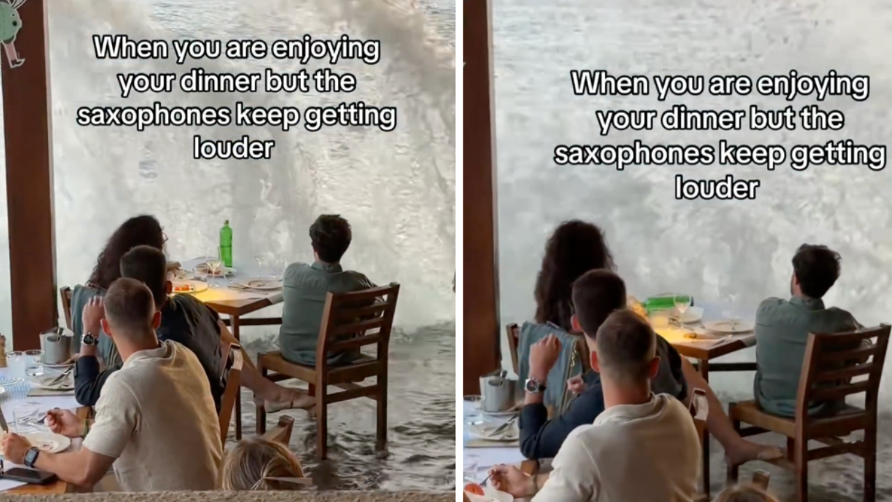 Beachside Restaurant Diners Hit by Massive Waves in Viral Video