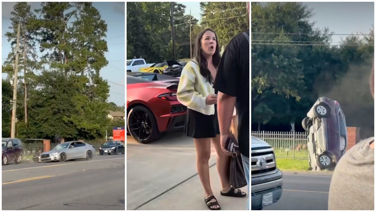 Woman Criticizes Car Meet Drivers Before Crash Sends Car Flipping