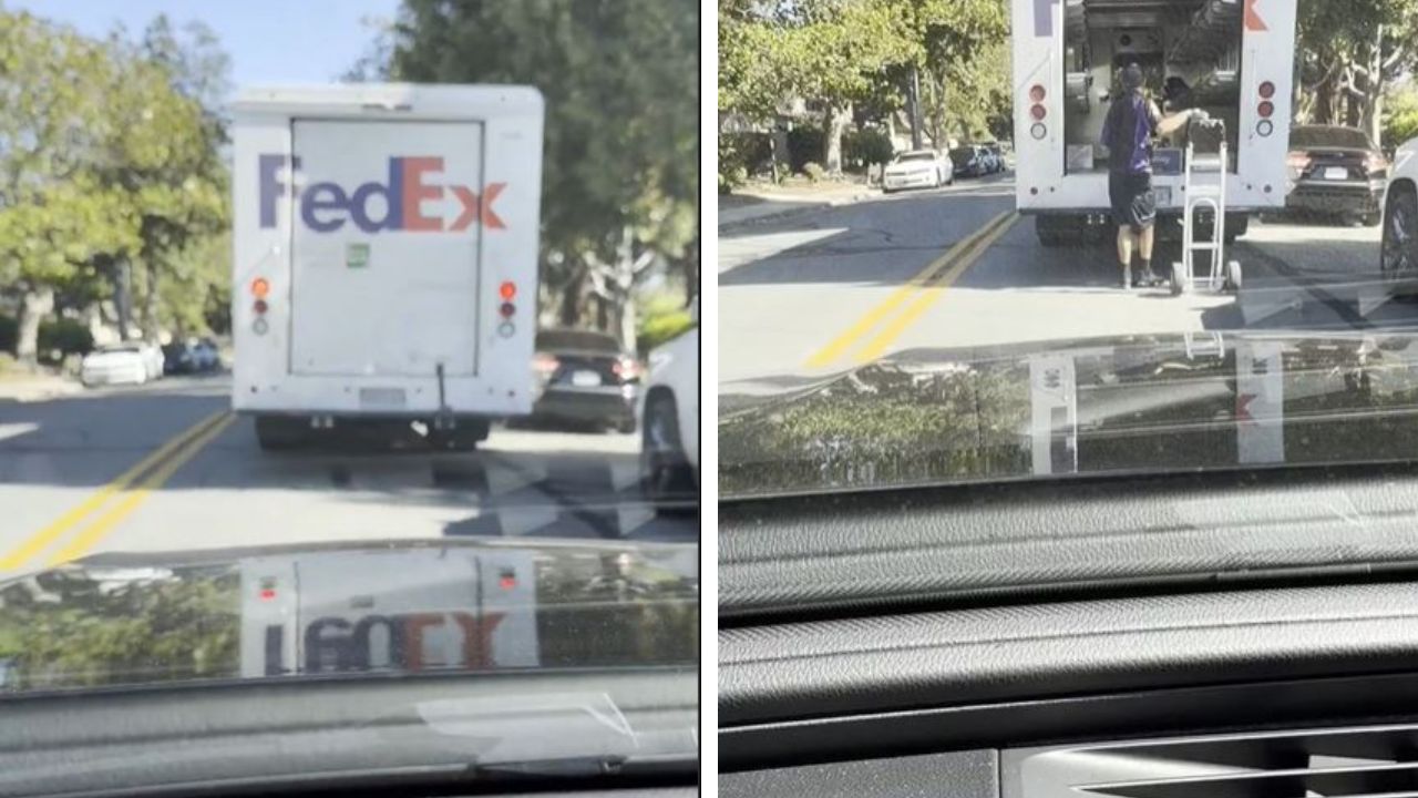 Woman honks at FedEx driver