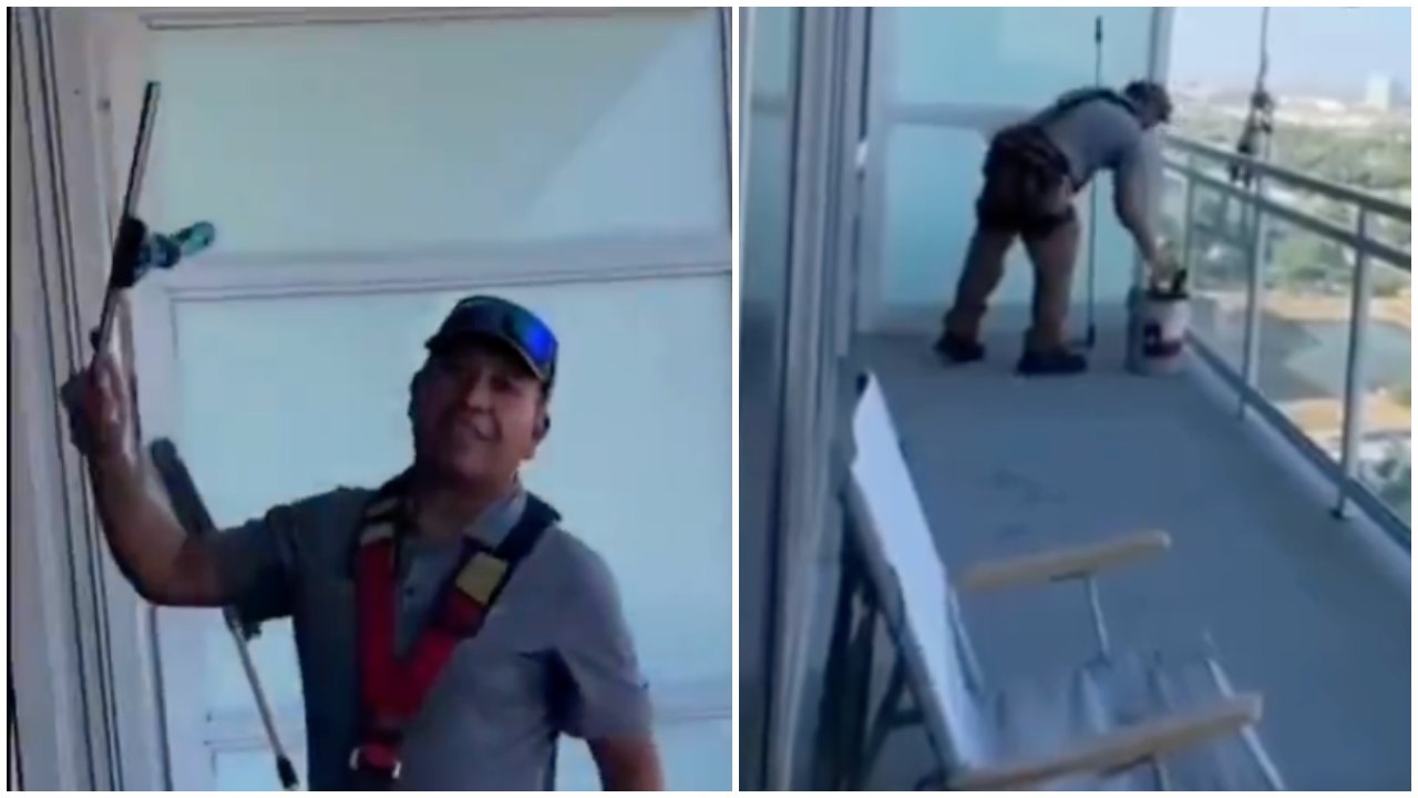 Woman Kicks High-Rise Window Cleaner Off Balcony