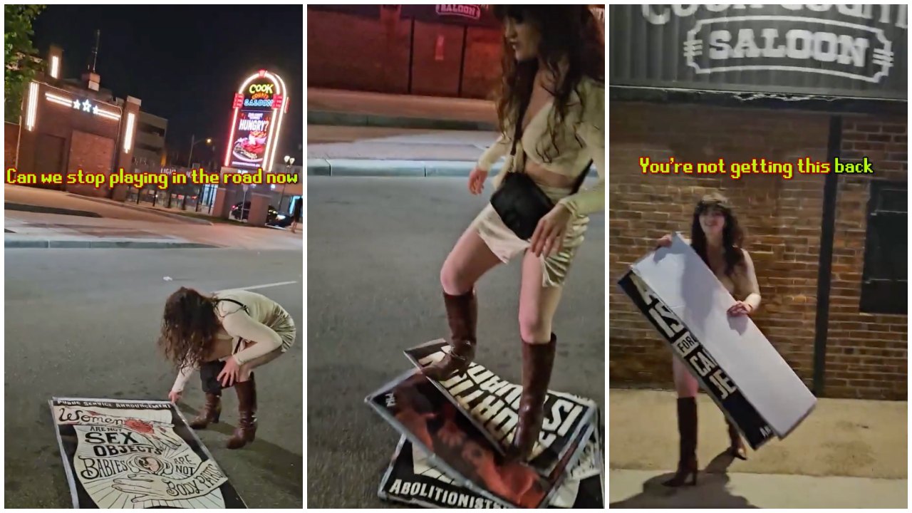 Woman Snatches Anti-Abortion Protester's Signs in Viral Clip