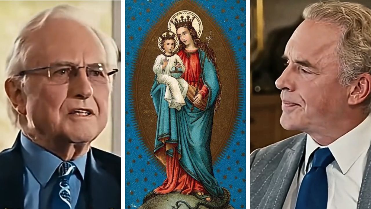Jordan Peterson and Richard Dawkins during their debate over Christianity and the virgin birth.