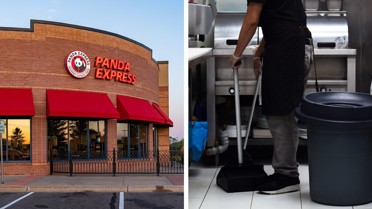 Panda Express employees caught cleaning while serving food, sparking hygiene concerns.