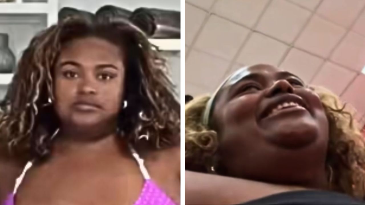 This woman at a Target checkout shows a price difference between a Large and a 3X bikini.