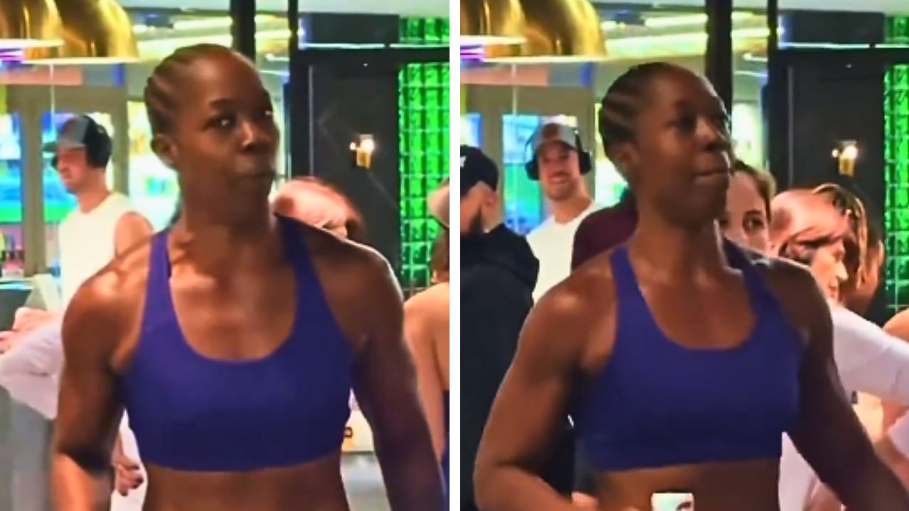 Tish Hyman at a Los Angeles gym discussing transgender access to the women’s locker room.