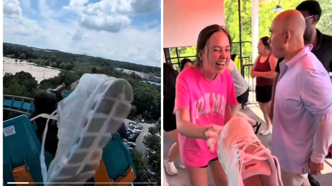Man Catches Passenger's Shoe on Roller Coaster