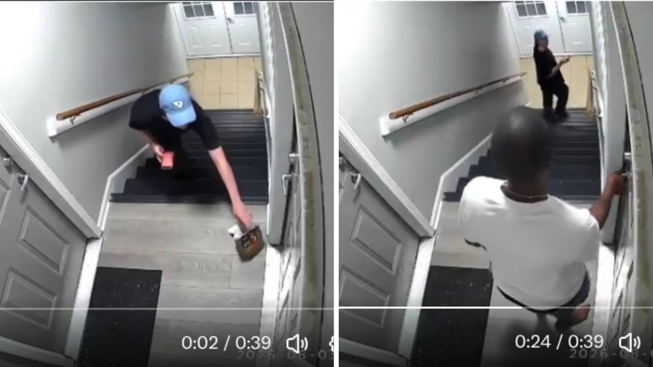 Woman Got Caught in 4K Trying to Steal This Man's Food Delivery from his Front Door